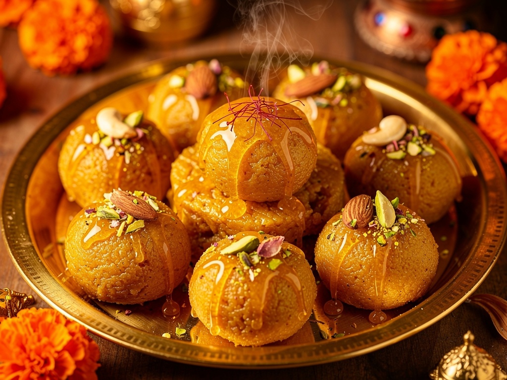 Indian festive sweets made with honey on a brass thali