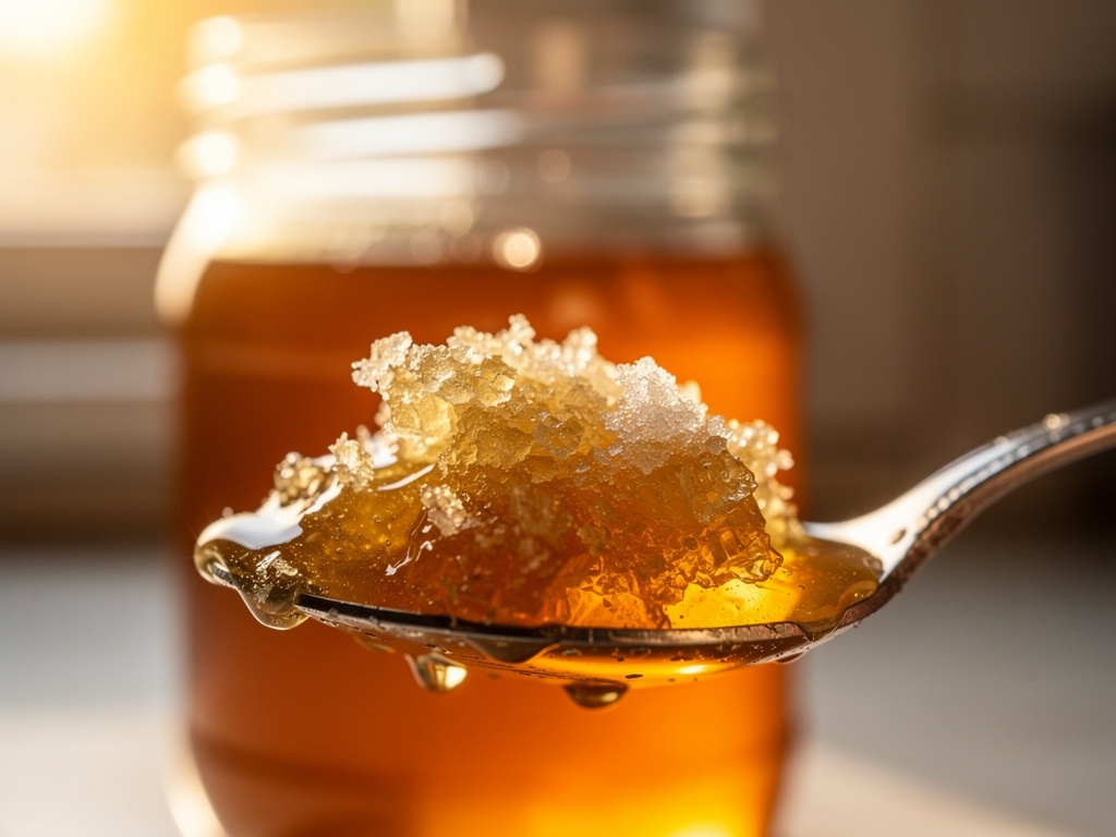 Spoon of crystallized honey